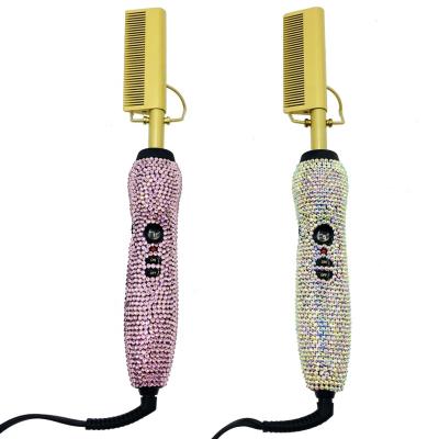 China Hot Bling Diamond Hair Tools Crystal Straighten LCD Home Electric Rhinestone Comb Comb for sale