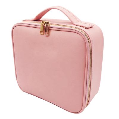 China Leather Portable Cosmetic Organizer Dividers PU Travel Train Case Rose Makeup Case with Compartments for sale