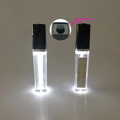 China Light Up Empty 9ml Lip Gloss Container With LED Light And Mirror LED Lip Gloss Tube for sale