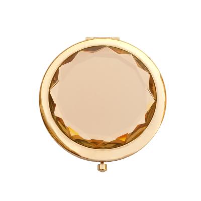 China Enlargement Ladies Travel Pouch Rose Glod Crystal Diamond Compact Mirrors With Logo for sale