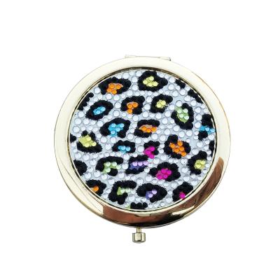 China Leopard Blinged Luxury Customized Magnifying Rhinestone Compact Mirror for sale