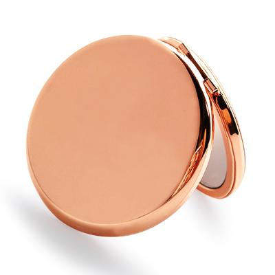 China Magnifying Folding Mirror Rose Gold Compact Metal Pocket Makeup Mirror With Logo for sale