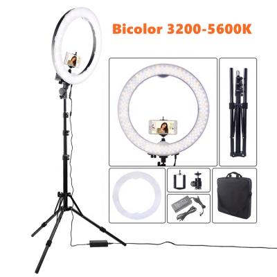 China 18 Inch 65W Adjustable Lighting Video Photographic Lighting Kit Bicolor Tempurate Color Fashion Led Circle Ring Light With Stand for sale