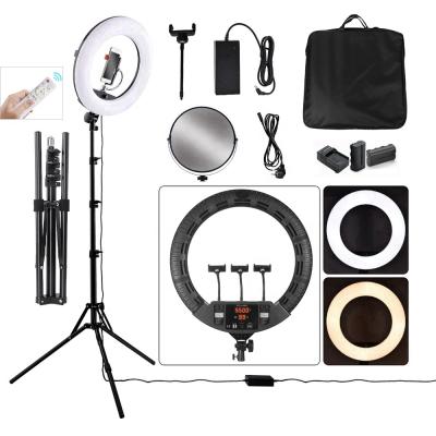 China 22 Inch Beauty Lamp 100W Photographic Lighting Remote Control Battery Operated Led Ring Light With Ring Shape Tripod Stand for sale