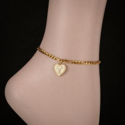 China Wholesale Calcetin Casual English Initial 18k Gold Plated Bracelet Love 26/Sporty Stainless Steel Letters Anklet Chain For Women for sale