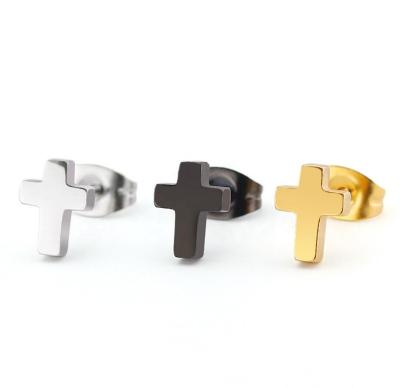 China 2021 New CLASSIC gold thin layer stainless steel cross earrings for women stud earrings korean simple arete joyeria for sale