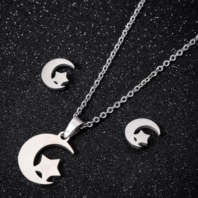 China Casual/Sporty Moon Star Necklace Earrings Set 8K Gold Plated Stainless Steel Silver Moon Pendant Necklace Jewellry Set For Women Girls for sale