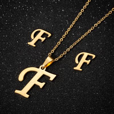 China Fashion Casual/Sporty Gold Plated Initial Letter Women Girl Jewelry Set A-z Alphabet Letter Necklace Jewelry Set and Earrings Stainless Steel for sale