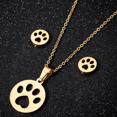 China Casual/Sporty Luxury Pet Paw Print Jewelry Necklaces And Earring Set Stainless Steel Cat Claw Footprints Wholesale Jewelry For Girls Ladies for sale