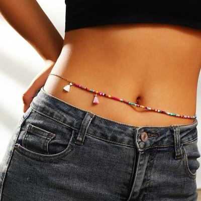 China CLASSIC Colorful Bohemian Ethnic Style Waist Belly Pearl Rice Tassel Personality Sexy Body Chain for sale