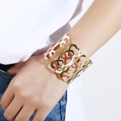 China Punk 2021 Hollow Wide Charm Metal Cuff Bangle Fashion Jewelry Gold Flower Opening Bangles Bangles for sale