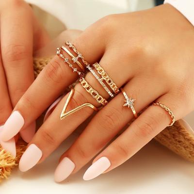 China Wholesale CLASSIC Open Star Geometric Twist Ring Women Fashion Diamond Ring 6pcs/Set Adjustable Ring Jewelry Anillos for sale