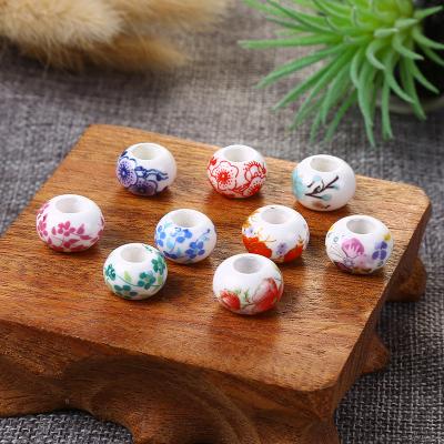 China DIY Jewelry Making 12mm Round Shape Wholesale Flower Modeling Colorful Fancy Porcelain Beads Ceramic Beads For Jewelry Making Supplier for sale