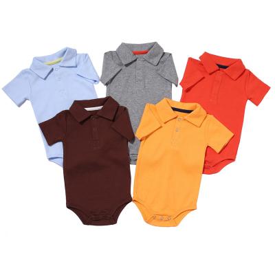 China Cotton Baby Clothes Newborn Baby Boy Romper Polo Shirt Turn Down Collar 100%Cotton Onesie Shorts Sleeve Boys Girls Overalls for sale