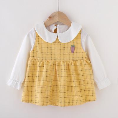 China Toddler Sleeve Peter Pan Collar Dress Top Girl Spring Clothes Sweet Autumn Baby Girl Long 2 Piece Clothing Sets Girl Dresses for sale