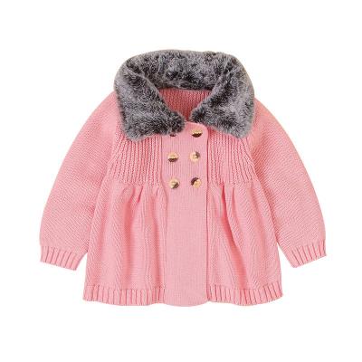 China Anti-wrinkle Designer Baby Knitted Cardigan Jacket Fashion Fur Collar Baby Sweater Jacket for sale