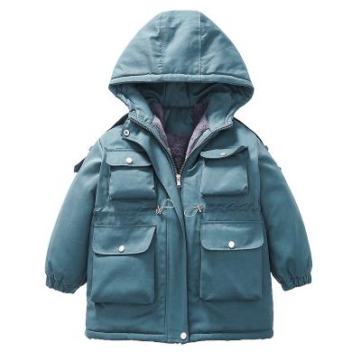 China Wholesale Plush Warm Fleece Boys Winter Clothing Children's Hooded Jacket Long Cotton Coat Breathable Boys Parka for sale