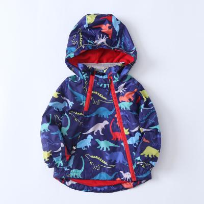 China New Style Breathable Dinosaur Print Plus Fleece Hooded Boy Windproof Clothing for sale