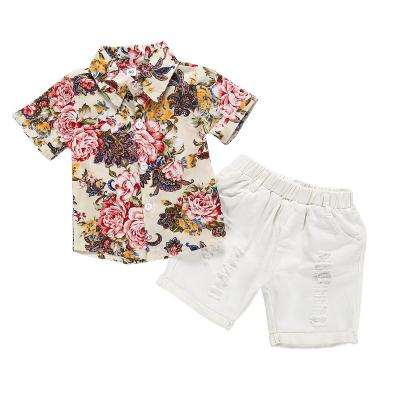 China Cute Newborn Kids Baby Boy Anti-Shrink Printing Peony Suspend Infant Tops+Shorts for sale