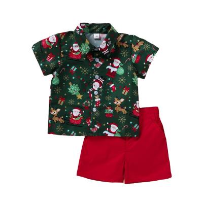 China Christmas Baby Boys Anti-Shrink Clothing Set Lovely Print Short Sleeve Tops+Shorts Teams for sale