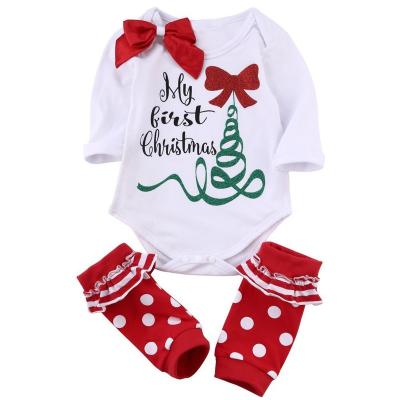 China Breathable Eco-Friendly Christmas Clothes Newborn Baby Boy Girls Tops Romper Pants Headband 3PCS Outfits Set for sale