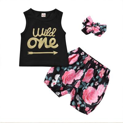 China Anti Shrink Ebay Summer 3 Piece Newborn Baby Wear Clothes With Bow Baby Outfits for sale