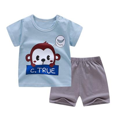 China Newborn Baby Boy Girls Cotton Shorts Sleeve T-shirt Summer Anti Shrink Shorts Cartoon Casual Outfits Baby Clothes Set for sale