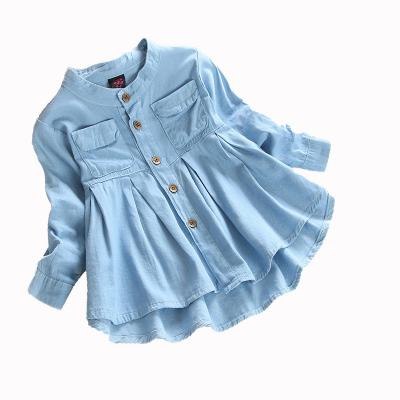 China Anti-Wrinkle Children Girls Denim Shirts Fabric Long Sleeve Shirt Children Blouse Girl Fashion Shirt Collar Casual Soft Round Denim Jacket for sale