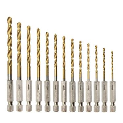 China Quick Change Metal Drilling 13 Pcs Hex Shank HSS Titanium Coating Twist Drill Bit Set For Metal Drilling for sale