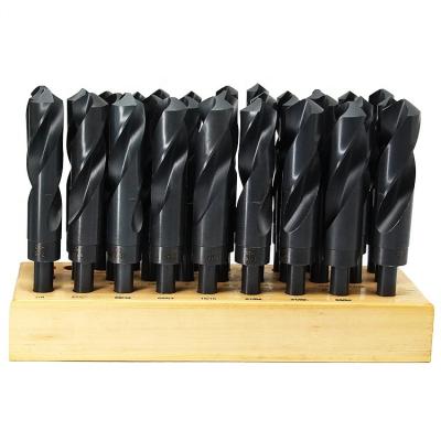 China Metal Drilling Reduced Shank Big Black Oxide Silver And Metal Deming Drill Bits Set In Wooden Box for sale