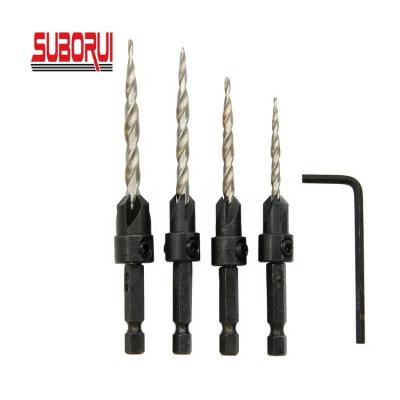 China Wood Drilling #8 Adjustable 4 Flute HSS Countersink Drill Bits Tapered Set for sale