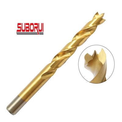 China Circular Wood Shank Drilling 10mm HSS Titanium Coated Brad Point Drill Bits For Wood Precision Hole Drilling for sale