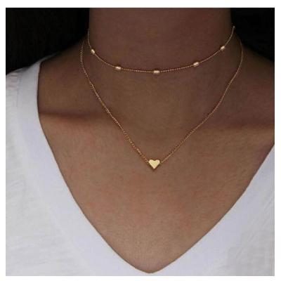 China YWTC 15600 RE FASHIONABLE Thin Alloy Peach Heart Gold Chain Pendant With Multilayer Clavicle Chain for sale