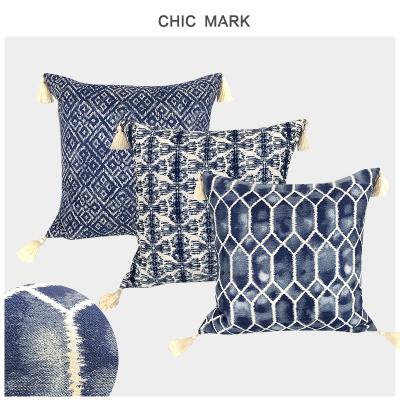 China Modern Design Anti-Static Blue Tie-Dye Cushion Home Hotel Sofa Pillow for sale