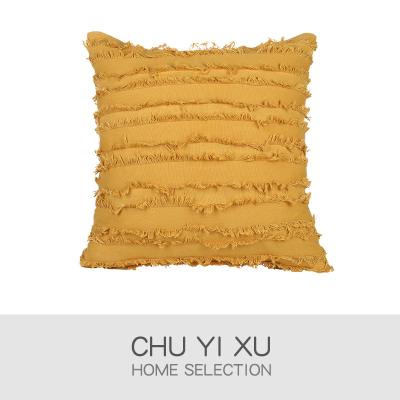 China Custom Canvas Fringe Turmeric Logo Sofa Cover 100% Canvas Striped Pillow Case Fringe Wholesale Nondisposable Cushion Cover for sale