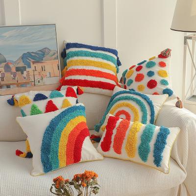 China Nordic Air Permeable Rainbow Sofa Cushion Tufted Pillow for sale