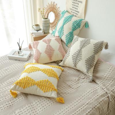 China Fishbone Adorned By Tassel Breathable Sofa Pillowcase Bay Window Cushion for sale