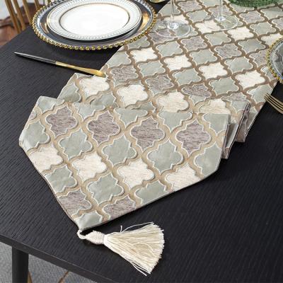 China Nordic Bed Fabric Jacquard Rhombus Squash Pattern Table Cloth Luxury Embossed Runner Ins Home Decor for sale