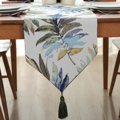 China Leaf pattern jacquard table runner hotel home modern minimalist tablecloth for sale