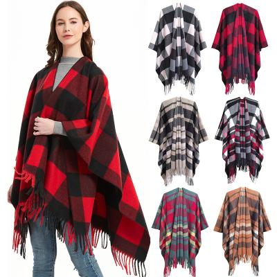 China New European American Hot Sale Winter Women's Split Coat Thickened Plaid Hair Tassel Cashmere Scarf Ladies Warm Shawl for sale