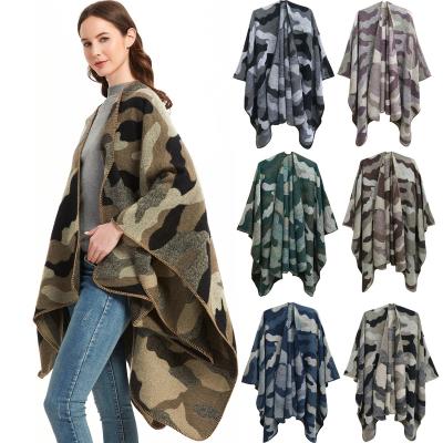 China New American European Style Winter Jacquard Piping Women's Coat Thickened Camouflage Slit Worm Pashmina Scarf Cashmere Shawl for sale