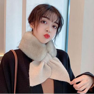 China Wholesale Soft Touch Feeling Color Soft Touch Feeling Thick Pure Wool Rex Rabbit Hair Cross Rex Rabbit Hair Cross Women's Winter Warm Scarf for sale