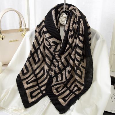 China Wholesale Messy Soft Comfortable Soft Feeling Soft Shawl Classic Casual Fashion Shawl Cotton Crumpled Scarf New Autumn And Winter Style for sale