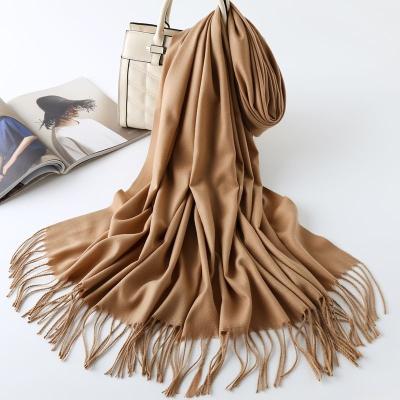 China Clothing decoration factory direct sale cashmere shawl mixed warm pure color fringed female scarf autumn and winter for sale