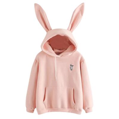 China Hot Sale Anti-Wrinkle Women's Cute Embroidered Wool Hooded Sweatshirt With Bunny Ears Custom Casual Streetwear for sale