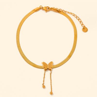 China FASHIONABLE Simple Gold Stainless Steel Butterfly Snake Chain Anklet Fishbone Anklets for sale