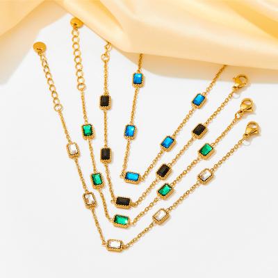 China FASHIONABLE Waterproof Green Zircon Crystal Gold Plated Stainless Steel Tarnish Free Jewelry Women Anklet Chain for sale