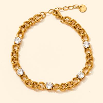 China FASHIONABLE Women Jewelry Gold Plated Chain Bracelet Jewelry 18k Gold CZ Waterproof Cuban Stone Charm Chain Bracelet for sale