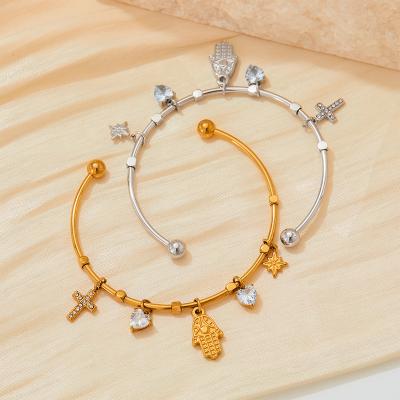 China FASHIONABLE Hasma Open Hand Cross Zircon Heart Stainless Steel Bracelet Tarnish Free Gold Plated North Star North Star Charms Bracelets & Bangles for sale