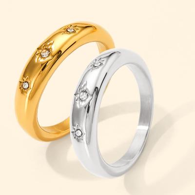 China Vintage Fashion High Quality 18k Gold Plated Stainless Steel Ring Luxury Jewelry Clear Zircon Ring For Women floral for sale